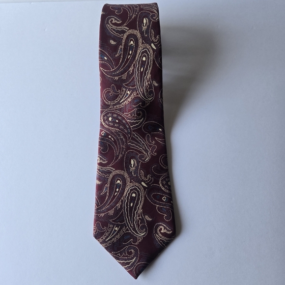 CHRISTIAN DIOR, Elegant Paisley Men's Tie - Burgundy and Gold - Picture 6 of 9